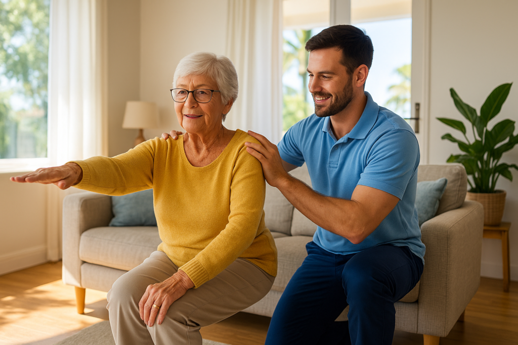 Senior receiving mobile physiotherapy Sunshine Coast at home session